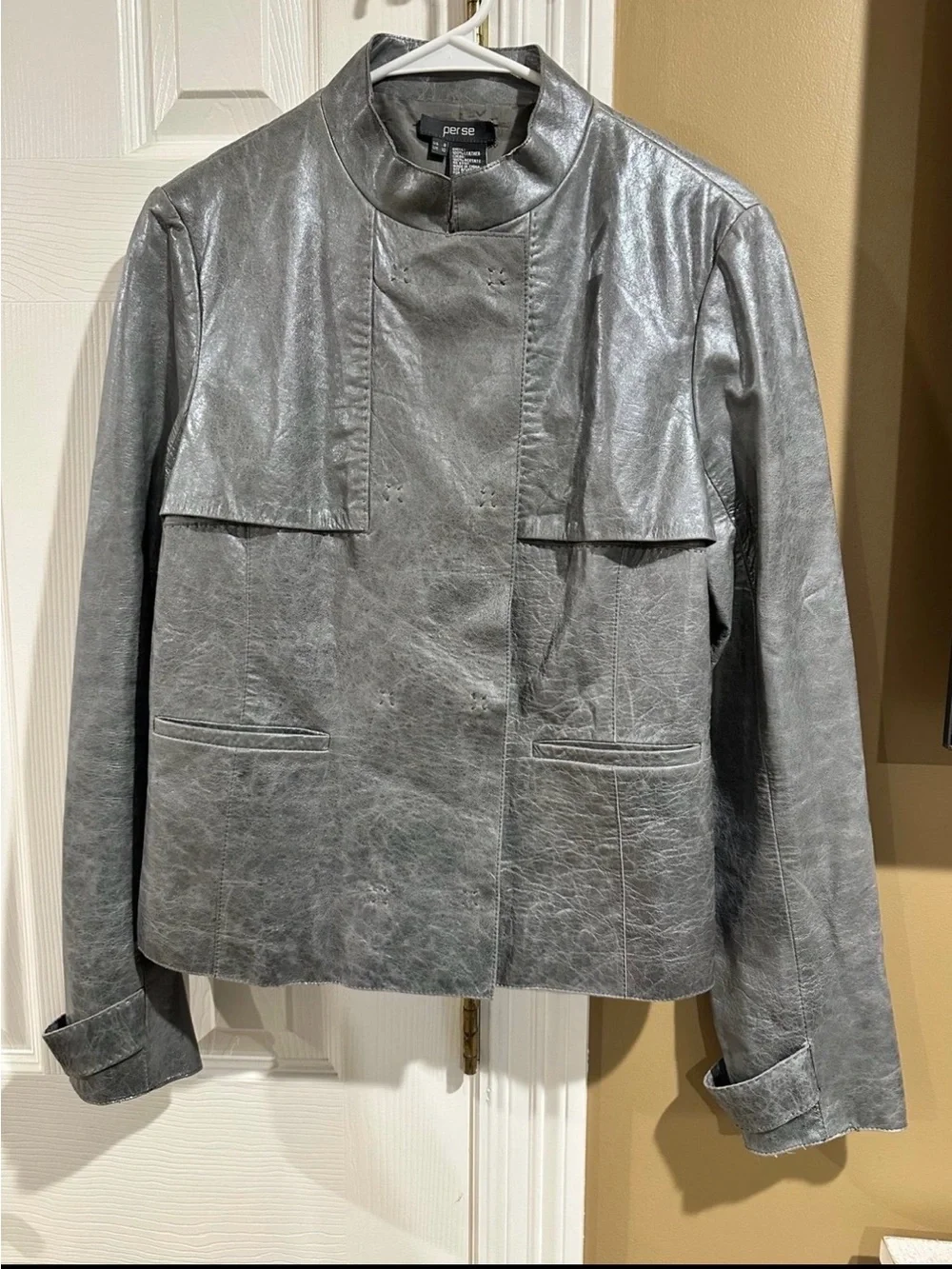 Perse Metallic Gray Lightweight Leather Jacket